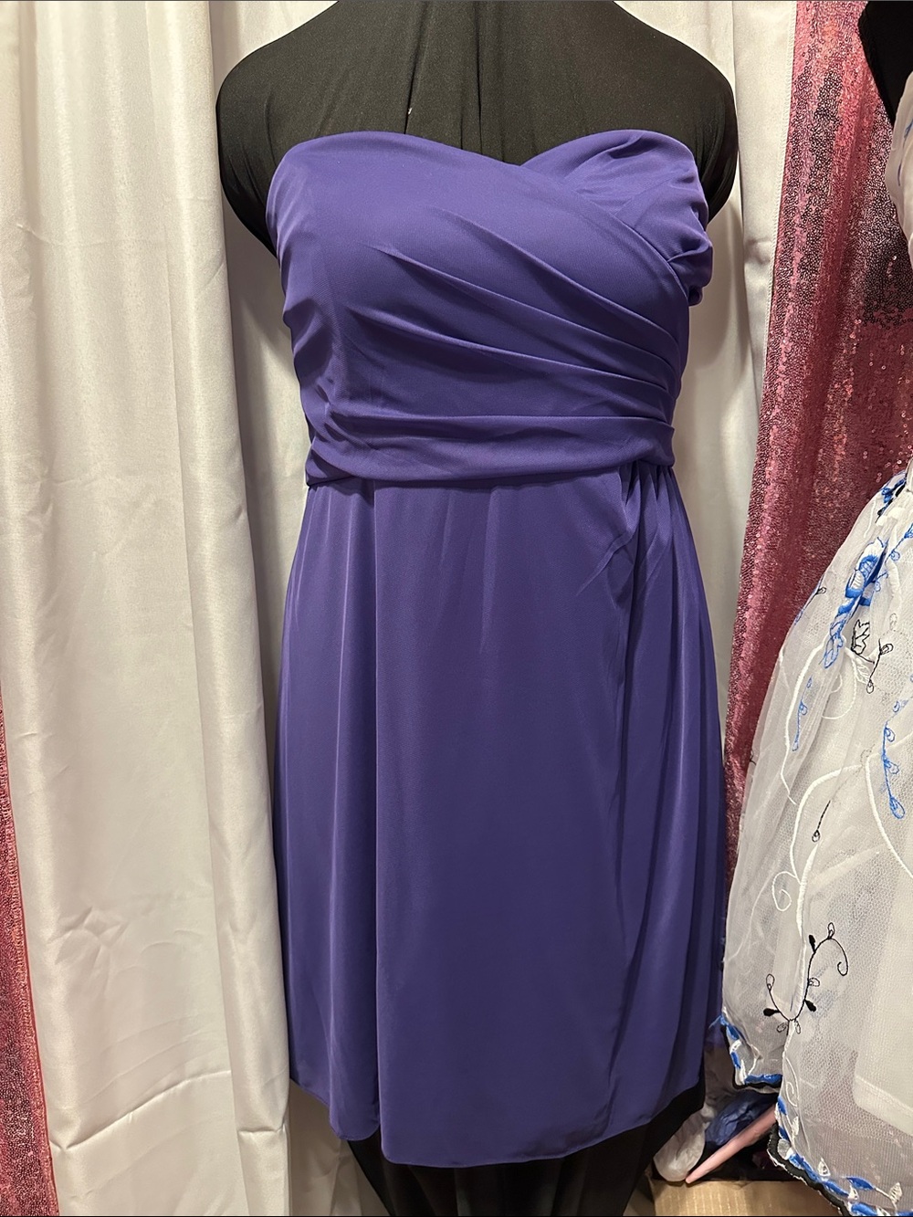 David's Bridal Strapless Violet Cocktail Dress